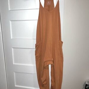 Free People Orange Jumpsuit Relaxed Fit Adjustable Straps